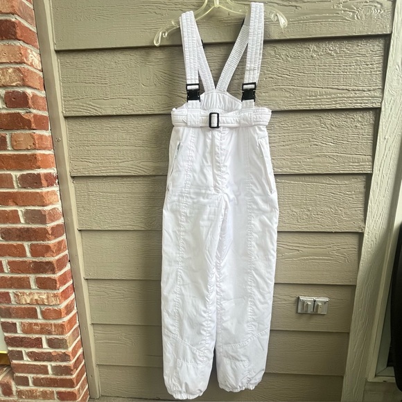 EVF SKI Snowboard Pants Dungarees Women’s Small Shoulder Straps White Inseam 33” - Picture 1 of 12